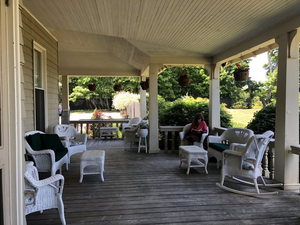 Writing on the porch at Kingsbrae