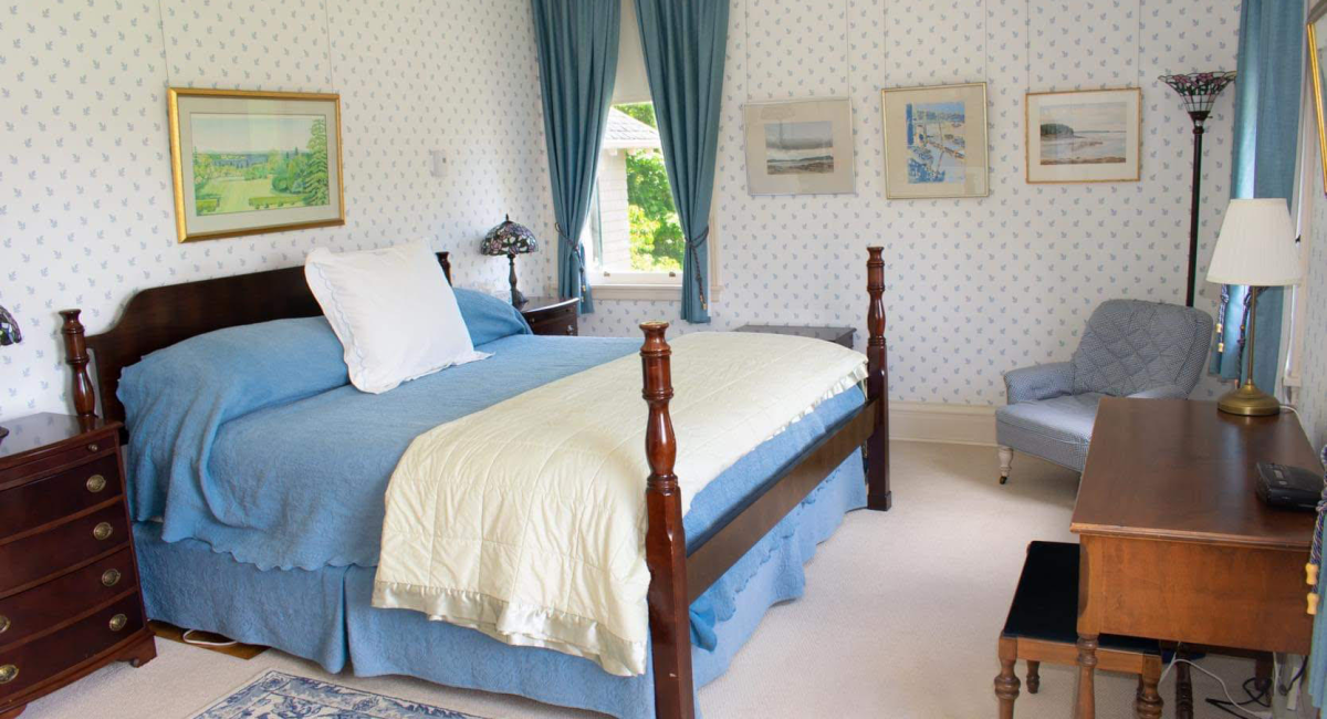 The Blue Room – one of five spacious, ensuite bedrooms in the historic estate.